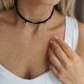 Naszyjnik choker złote monetki ze STALI SZLACHETNEJ czarny rzemyk