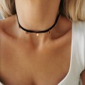Naszyjnik choker złote monetki ze STALI SZLACHETNEJ czarny rzemyk