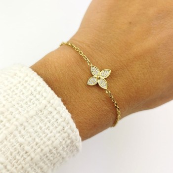  Bransoletka ze STALI SZLACHETNEJ kwiatuszek kryształy kolor złoty 