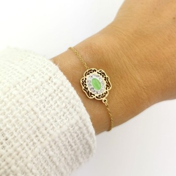 Złota bransoletka ze STALI CHIRURGICZNEJ zawieszki zielona kolor złoty