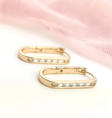 Kolczyki POZŁACANE elipsy z kryształami rose gold 