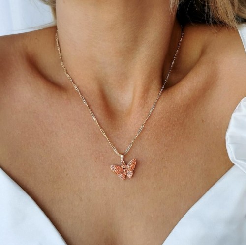 Naszyjnik  POZŁACANY zawieszka motyl kryształy czerwone