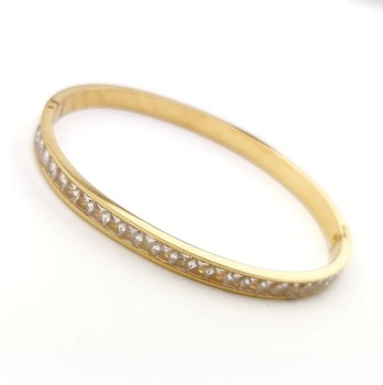  Bransoletka złota ze STALI CHIRURGICZNEJ sztywna bangle klasyczna kryształki 