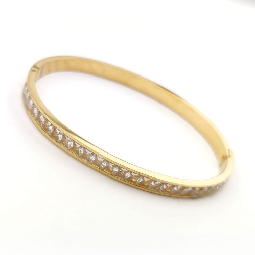 Bransoletka złota ze STALI CHIRURGICZNEJ sztywna bangle klasyczna kryształki