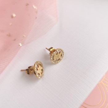 Kolczyki STAL CHIRURGICZNA Misie złote wkrętki cyrkonie Blueberry