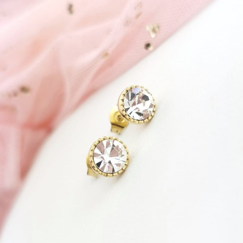Kolczyki STAL CHIRURGICZNA klasyczne okrągłe kryształy cyrkonie kolor złoty Blueberry