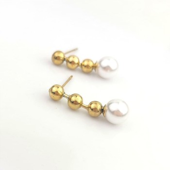 Kolczyki ze STALI CHIRURGICZNEJ perły kulki kolor złoty
