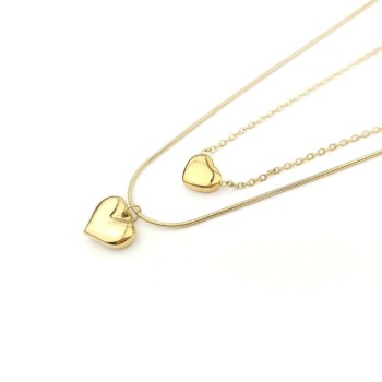 Naszyjnik ze STALI CHIRURGICZNEJ dwa serduszka żmijka kolor złoty 