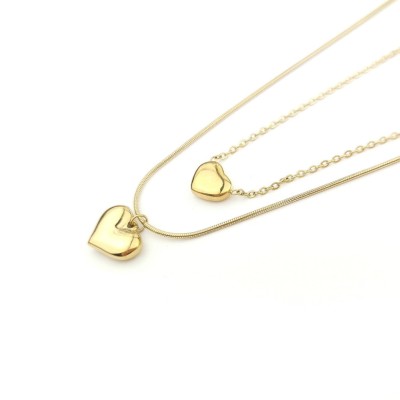 Naszyjnik ze STALI CHIRURGICZNEJ dwa serduszka żmijka kolor złoty 