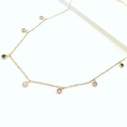 Naszyjnik STAL CHIRURGICZNA kolorowe kryształy kolor złoty