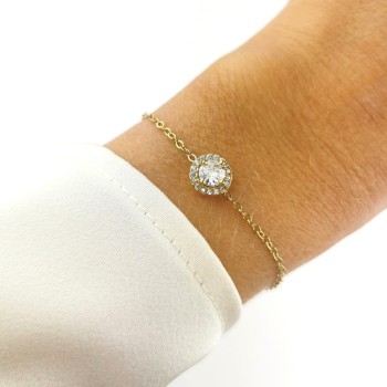 Bransoletka STAL CHIRURGICZNA okrągła zawieszka kryształ z cyrkoniami kolor złoty Blueberry 