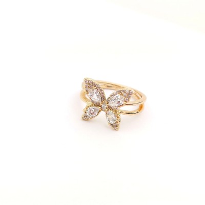 Pierścionek POZŁACANY  motyl kryształy kolor złoty  