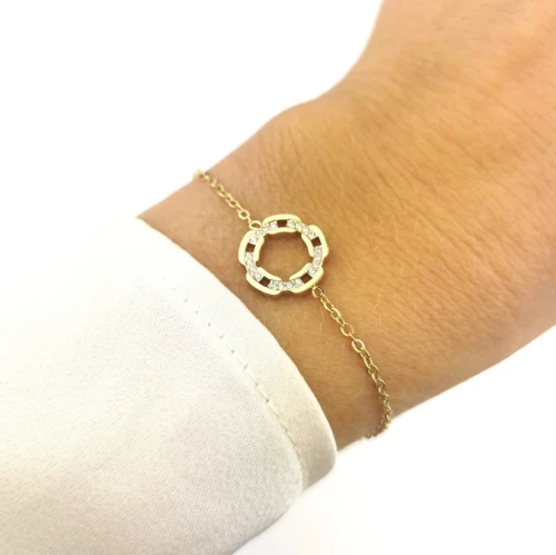 Bransoletka ze STALI CHIRURGICZNEJ kółko z kryształami kolor złoty