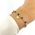 Złota bransoletka STAL CHIRURGICZNA serduszka czarne koraliki Blueberry