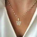 Naszyjnik ze STALI CHIRURGICZNEJ motyl z kryształami kolor złoty