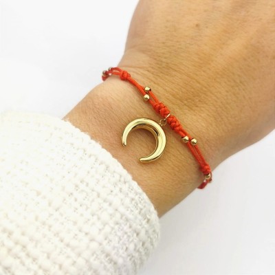  Bransoletka ze STALI CHIRURGICZNEJ księżyc kulki czerwony sznurek Blueberry 