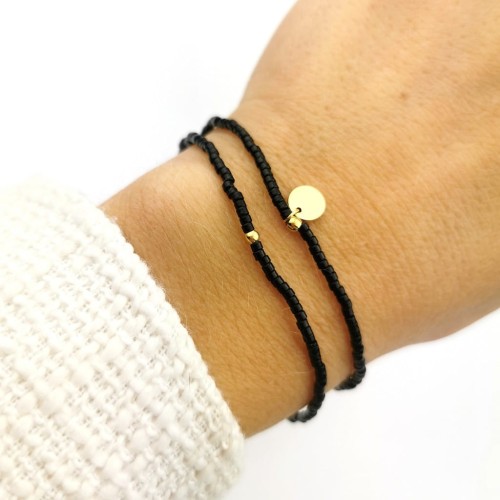 Zestaw bransoletek ze STALI CHIRURGICZNEJ czarne koraliki monetka Blueberry