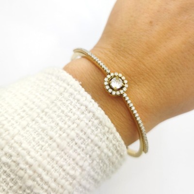 Bransoletka STAL CHIRURGICZNA sztywna kryształ cyrkonie kolor złoty Blueberry  