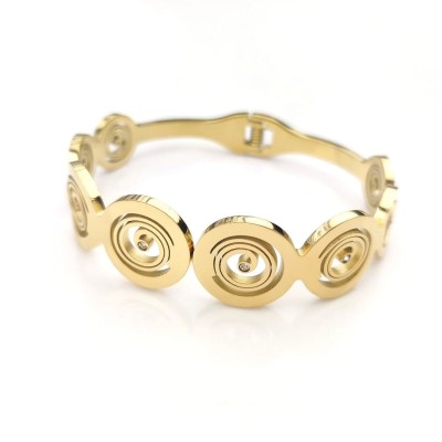 Bransoletka STAL CHIRURGICZNA sztywna bangle spirale z cyrkoniami kolor złoty