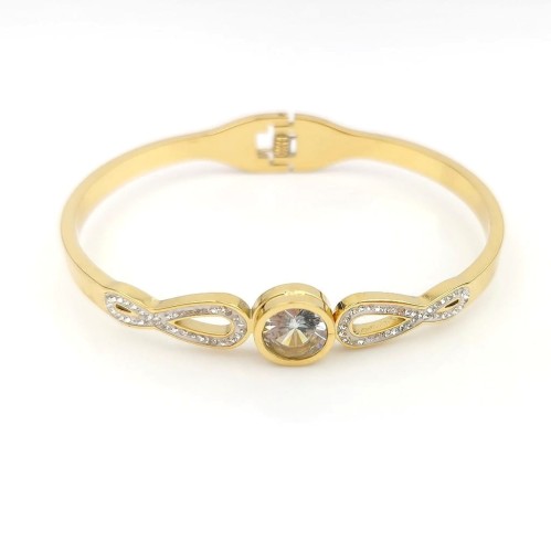 Bransoletka STAL CHIRURGICZNA sztywna banglekryształ  cyrkonie kolor złoty