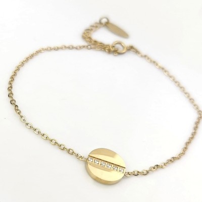 Bransoletka ze STALI CHIRURGICZNEJ blaszka kryształy kolor złoty 