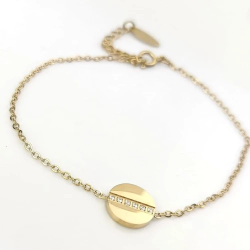 Bransoletka ze STALI CHIRURGICZNEJ blaszka kryształy kolor złoty