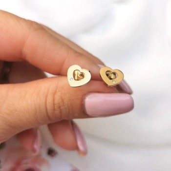 BLUEBERRY Kolczyki ze STALI CHIRURGICZNEJ  Serduszka ażurowe cyrkonia kolor złoty