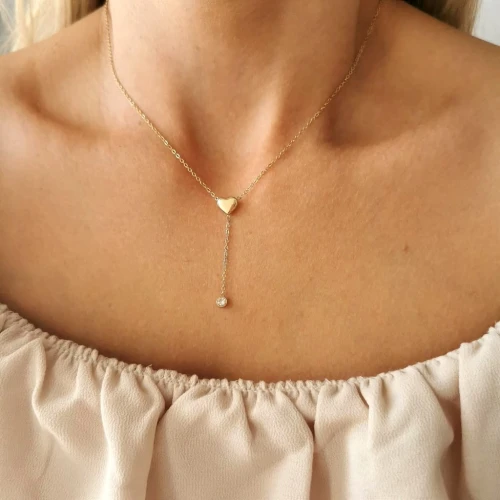 Naszyjnik STAL CHIRURGICZNA  serduszko kryształ krawatka kolor złoty