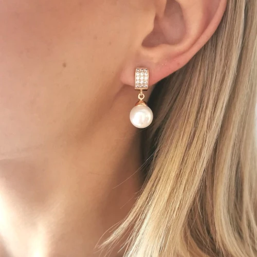 Kolczyki POZŁACANE kryształki z perłą rose gold