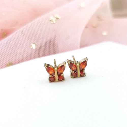 Kolczyki ze STALI CHIRURGICZNEJ motylki kryształki czerwone