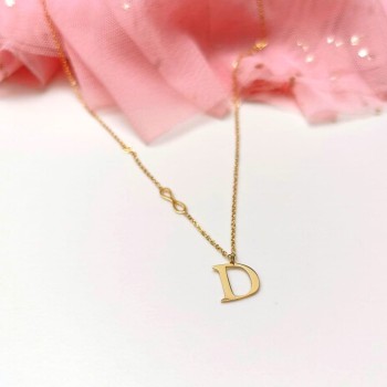 Naszyjnik litera D STAL CHIRURGICZNA BLUEBERRY Literka mała nieskończoność kolor złoty 