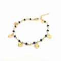 Złota bransoletka STAL CHIRURGICZNA serduszka czarne koraliki Blueberry