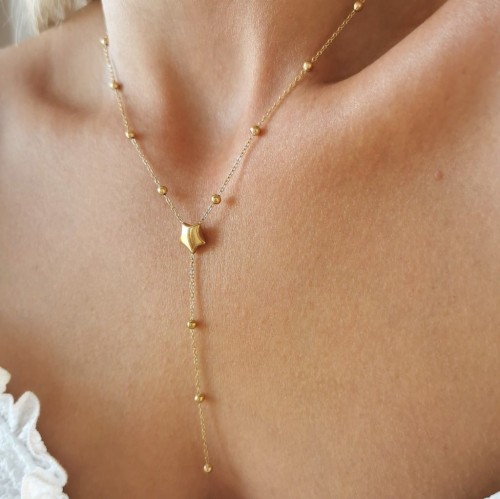 Złoty naszyjnik gwiazdka kuleczki ze STALI CHIRURGICZNEJ kolor złoty