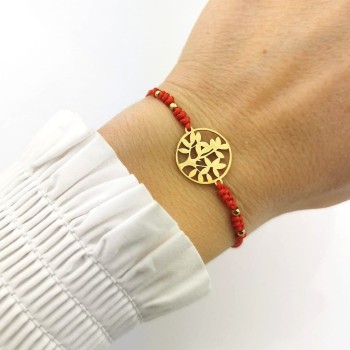 Bransoletka na szczęście ze STALI CHIRURGICZNEJ drzewko szczęścia czerwony sznurek 