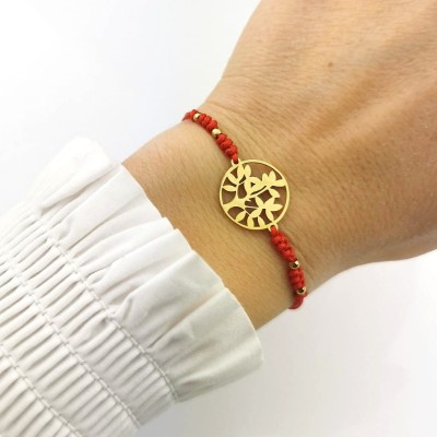 Bransoletka na szczęście ze STALI CHIRURGICZNEJ drzewko szczęścia czerwony sznurek 