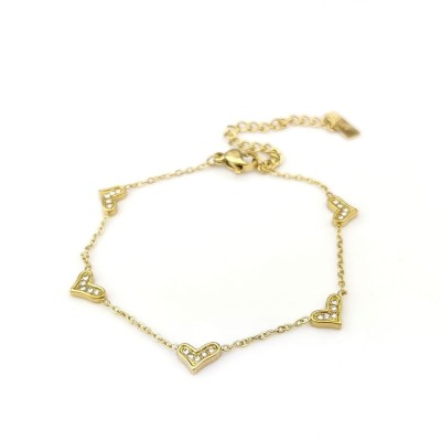 Bransoletka serduszka kryształki ze STALI CHIRURGICZNEJ złoty