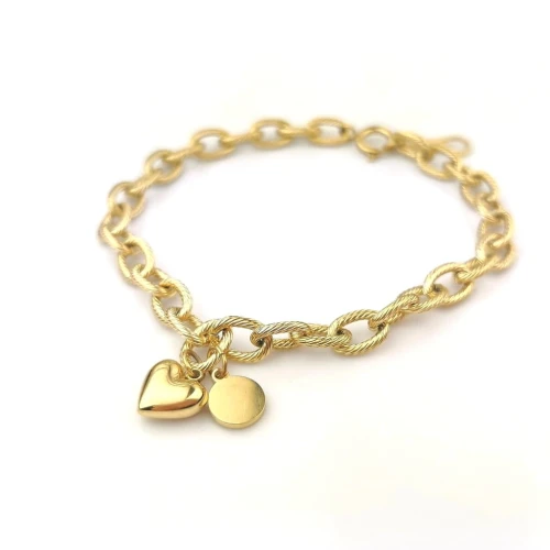 Bransoletka z sercem monetą ze STALI CHIRURGICZNEJ złota