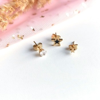  Kolczyki STAL CHIRURGICZNA Zestaw 3 pary Gwiazdki 