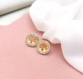 Kolczyki ze STALI CHIRURGICZNEJ Drzewko szczęścia ażurowe kolor złoty Blueberry