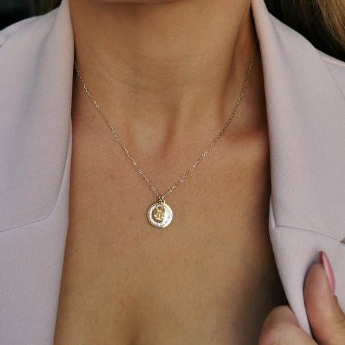 BLUEBERRY Naszyjnik STAL CHIRURGICZNA Znak zodiaku WAGA zawieszka medalion cyrkonie kolor złoty_sohobizuteria.pl