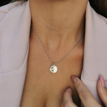 BLIŹNIĘTA  Naszyjnik STAL CHIRURGICZNA Znak zodiaku zawieszka medalion cyrkonie kolor złoty  BLUEBERRY 