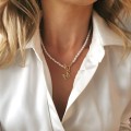 Naszyjnik choker perły litera M ze STALI CHIRURGICZNEJ złoty