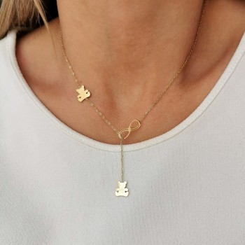 Złoty naszyjnik STAL CHIRURGICZNA krawatka misie nieskończoność