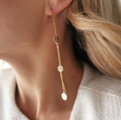 Kolczyki śnieżynki przeciągane ze STALI  CHIRURGICZNEJ złote