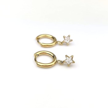 Kolczyki koła gwiazdka kryształ  STAL CHIRURGICZNA złote