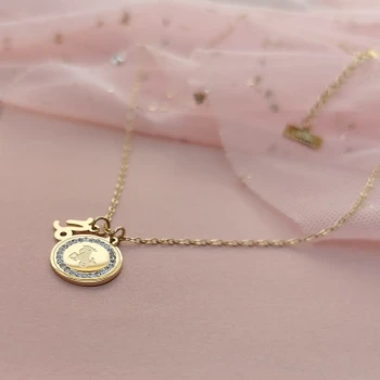 KOZIOROŻEC  Naszyjnik STAL CHIRURGICZNA Znak zodiaku zawieszka medalion cyrkonie kolor złoty  BLUEBERRY  