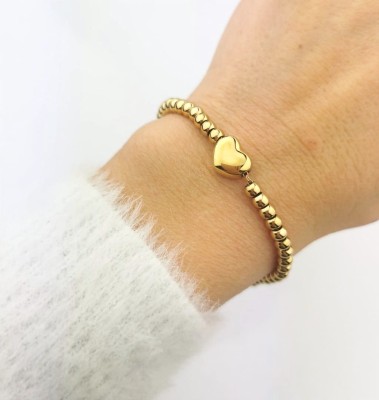 Bransoletka serduszko kulki ze STALI CHIRURGICZNEJ złota 