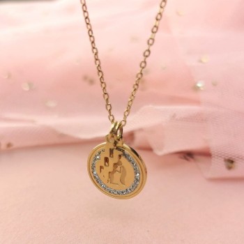  WODNIK  Naszyjnik STAL CHIRURGICZNA Znak zodiaku zawieszka medalion cyrkonie kolor złoty  BLUEBERRY