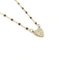 Naszyjnik serduszko czarne koraliki kryształy ze STALI CHIRURGICZNEJ złoty