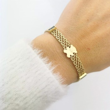 Bransoletka MESH miś czarne kryształy ze STALI  CHIRURGICZNEJ złota 